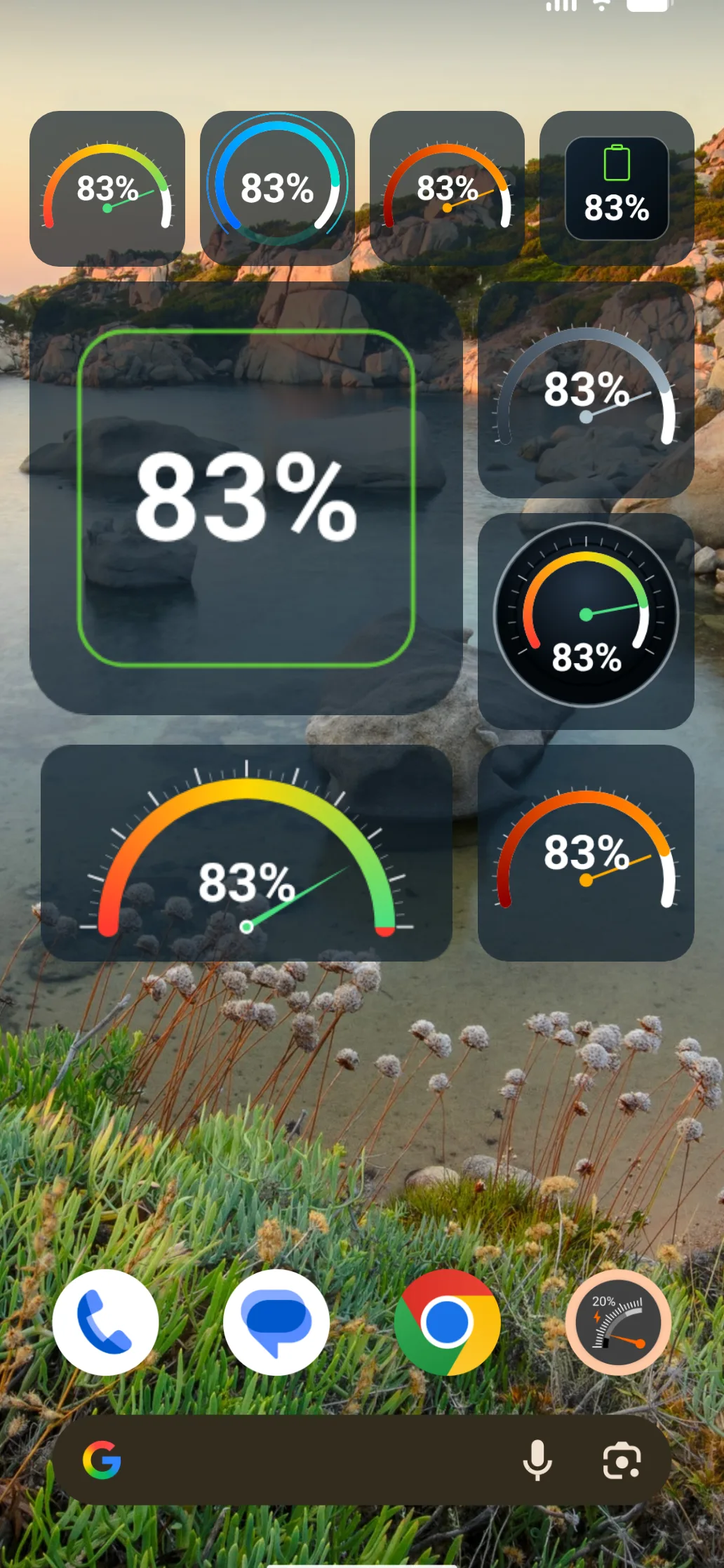 Gauge Battery Widget style gallery with 12 widget designs